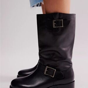 Free People Ride or Die engineer boot/ Black Leather Moto Boots
